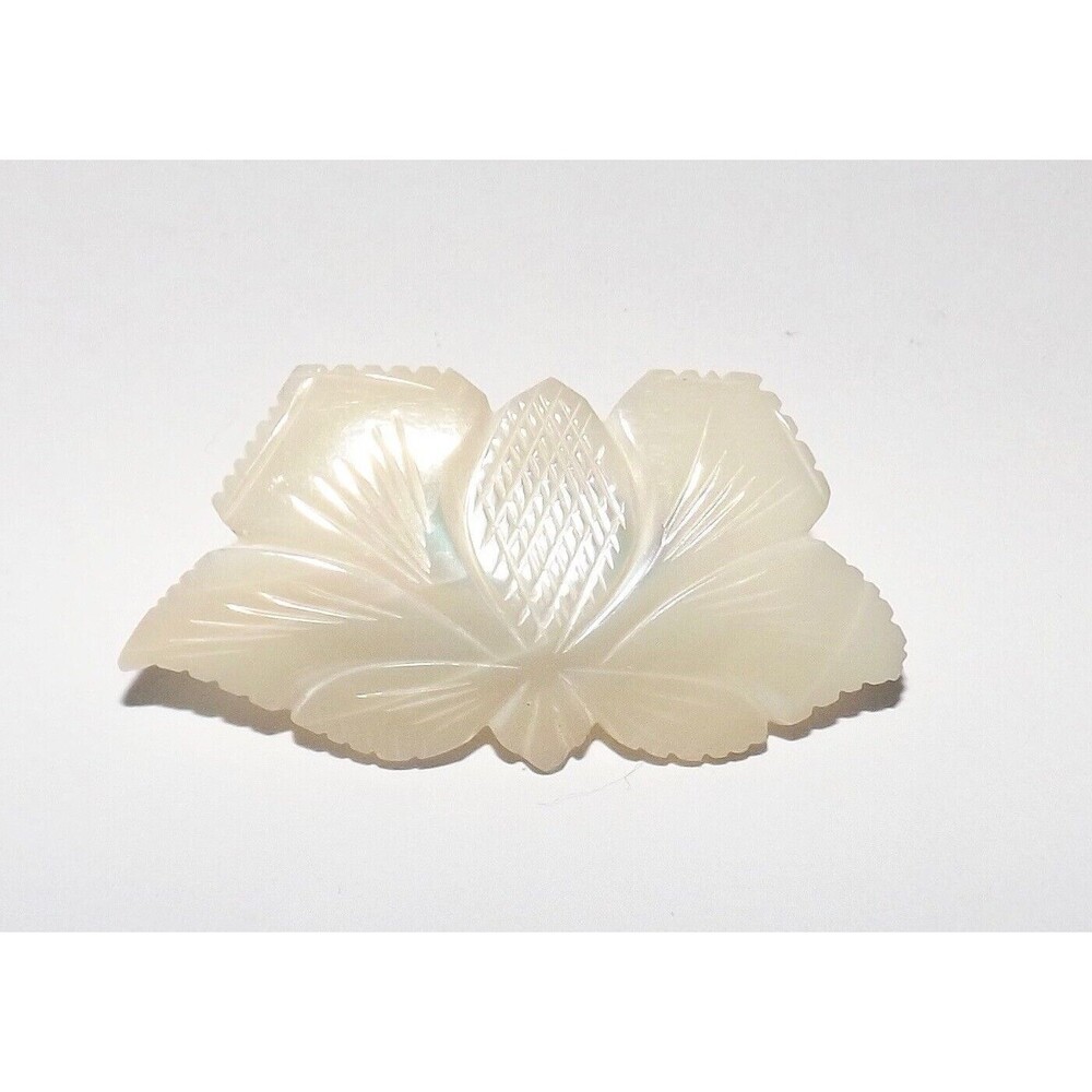 Hawaiian Flower Vintage Carved Mother of Pearl Tropical Motif Brooch Pin 2"